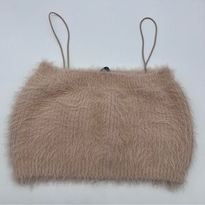 Zara Soft Dusty Pink Fuzzy Faux Fur Crop Cami Top-Size L